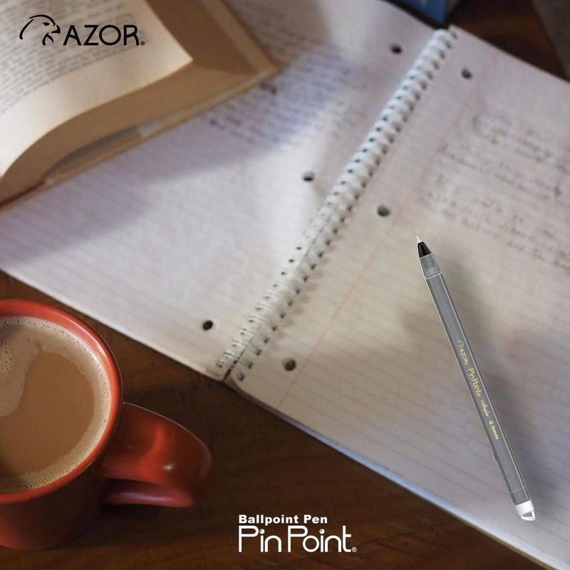 AZOR Pin Point Needle Extra Fine Point Writing Pens 0.5mm Ballpoint Pens Assorted â€“ (10 Pack: 5 Black, 3 Blue, 2 Red) - Image 3